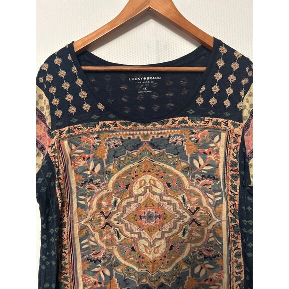 Lucky Brand Women’s Boho Short Sleeve T-Shirt Multicolor Medallion Print Top 1X - Picture 2 of 9